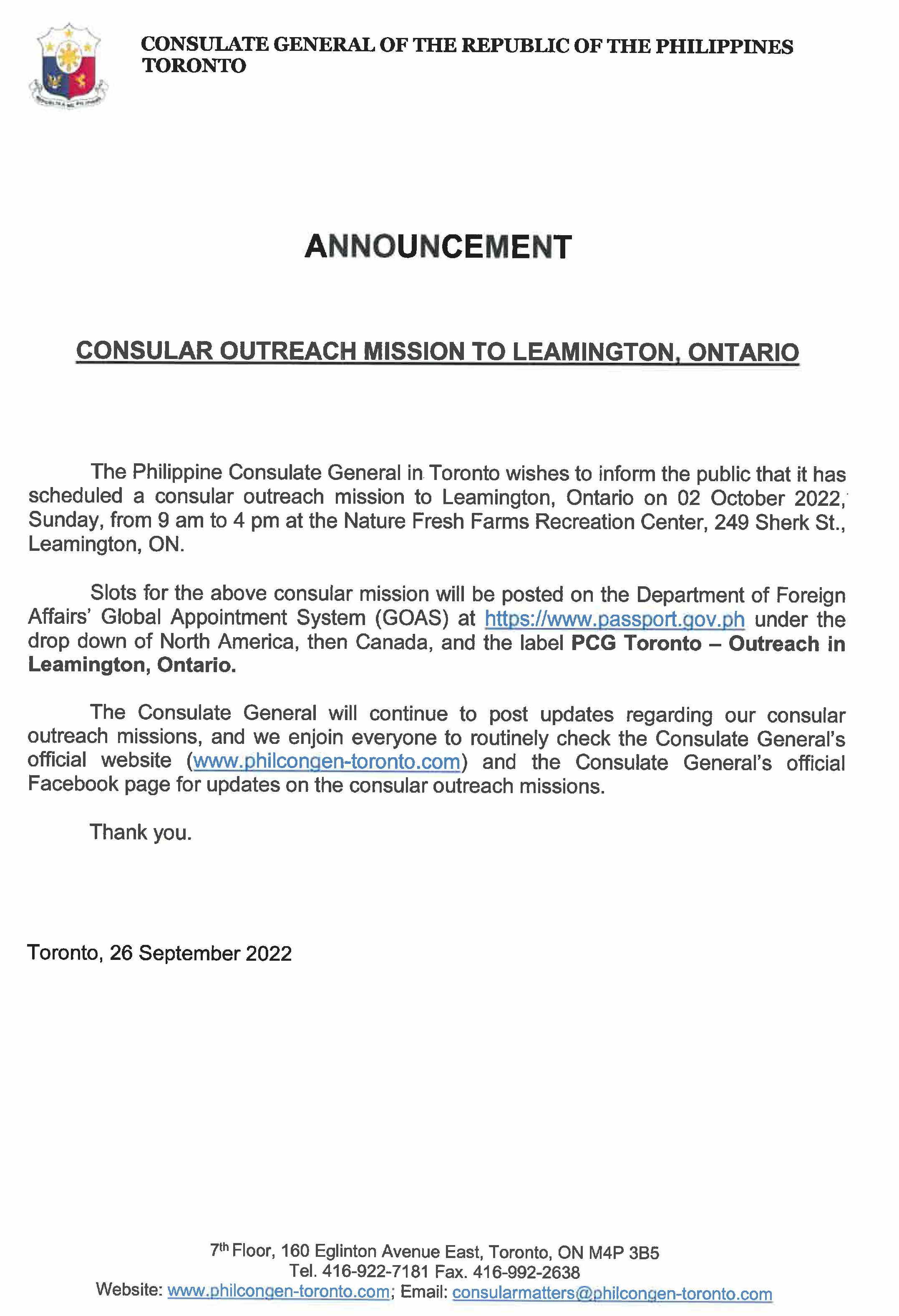 leamington announcement Page 1